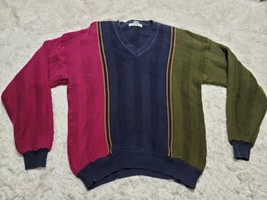 Men&#39;s V Neck Sweater Golf Preppy Colorblock Pullover Izod Club XL Vintage Heavy - $17.23