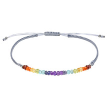 Layer Me Rainbow Genuine Stones  Sterling Silver on Adjustable Grey Bracelet - £16.27 GBP