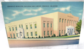 Tichnor Boston Linen Postcard Seminole Oklahoma Municipal Building and L... - £2.36 GBP
