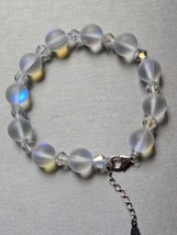 Aurora Borealis &amp; White Iridescent Glass Bead Bracelet in Rhodium Over Sterling - $19.95