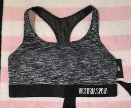 Victoria&#39;s Secret Sport Black Marl Gray White The Player Racerback Sports Bra -L - £23.91 GBP