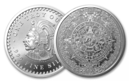 1oz Aztec Calendar BU 999 Silver Cuauhtémoc Coin Round Warrior King Eagle Snake! - £37.94 GBP