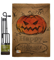 Happy Halloween Burlap - Impressions Decorative Metal Garden Pole Flag Set GS191 - £27.38 GBP