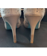 Pour La Victoire 8 wedding shoes rhinestone white satin &quot;I DO&quot; blue bottoms - $59.99