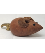 Mouse Bottle Opener Solid Teak Wood Handmade Felt Ears Brass Tail Hollan... - $18.95