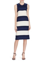 New Ralph Lauren Navy Blue White Stripes Linen Jersey Shift Dress Size L - £86.78 GBP