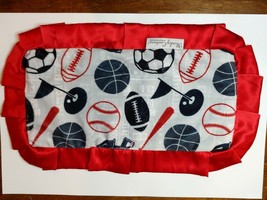 Minky Couture ~ Baby Boy/Girl Security Blanket 20&quot;x12 Red White Sport Theme - £23.56 GBP