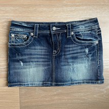 Miss Me Denim Mini Skirt Distressed Embellished Flap Pockets sz 29 - $43.53