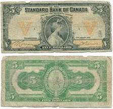 1918 Standard Bank of Canada $5.00 Five Dollar Note - £477.10 GBP