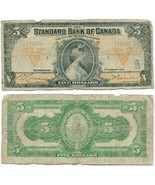 1918 Standard Bank of Canada $5.00 Five Dollar Note - £469.55 GBP