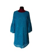 Laundry By Shelli Segal Dress Sheer Lace V Back Bell Sleeves Lined Teal ... - £48.29 GBP