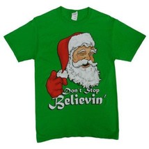 Santa Claus Christmas Tshirt Don&#39;t Stop Believin Ugly Christmas Sweater Shirt S - £11.81 GBP