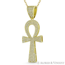 Ankh Cross Key-of-Life CZ .925 Sterling Silver 14k Gold-Plated Egyptian Pendant - $27.29+