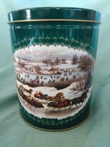 Vintage Currier &amp; Ives Popcorn 7&quot; Tin Canister &quot;Green Central Park&quot; 1996 - $9.49