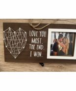 Wood Picture Frame  &quot;LOVE YOU MOST. THE END. I WIN.&quot;  for 3&quot; X 3&quot; Photo NEW - $31.47 CAD