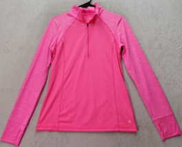 Xersion Activewear Shirt Women&#39;s Small Pink Long Sleeve Logo Semi Fit Ha... - £16.56 GBP