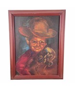 Vintage Cowboy Boy &amp; Dog Acrylic Painting on Canvas – Kitschy Western Art - $46.55