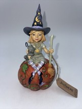 Jim Shore WITCH In PUMPKIN MINI FIGURINE-WITCH HOLDING Broom /Cat 600670... - £33.20 GBP