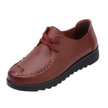 Leisure Middle-Aged Lady‘s Lace-Up Flat Round-Toe Shoes Soft Bottom Single Shoes - £23.97 GBP