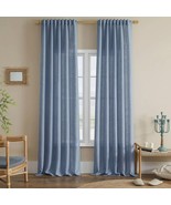 96 Inches Long Blue Linen Curtains Back Tab Design - £46.73 GBP