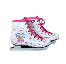 Vtg Brookfield Barbie Girls 13 Ice Skates White Pink Stars Hearts Double... - $32.66