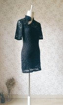 Black Chinese Style Short Lace Dress Women Custom Plus Size Lace Dress image 4
