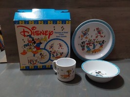 Vintage Selandia 3pc Set Disney Mickey Friends Parade Kids Cup Plate Bowl - £36.35 GBP
