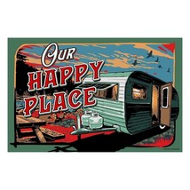 OUR HAPPY PLACE Rubber Door Mat Indoor Outdoor Retro Travel Trailer 25 x... - £24.25 GBP