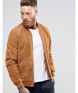 Brown Bomber Leather Jacket for Men Pure Suede Size S M L XL XXL Custom ... - £115.45 GBP