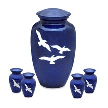 Set of White Birds Aluminum Cremation Urns for Ashes - Adult &amp; 4 Keepsakes - £161.56 GBP