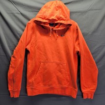 Vintage Men&#39;s Orange Nike Pullover Hoodie w/ Drawstring Size Small Blue Swoosh - £31.39 GBP