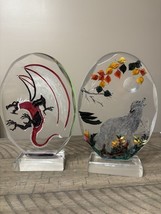 7” Painted Paper Weight Dragon Wolf Decor Resin Set Of Two Fantasy - $49.95