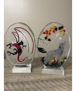 7” Painted Paper Weight Dragon Wolf Decor Resin Set Of Two Fantasy - $67.84 CAD