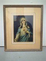 Sacred Heart of the Blessed Virgin Mary Framed Print Wooden Frame 14&quot; x 11&quot; - £56.88 GBP