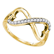 10k Yellow Gold Womens Round Diamond Infinity Double Heart Ring 1/6 Cttw - £206.19 GBP