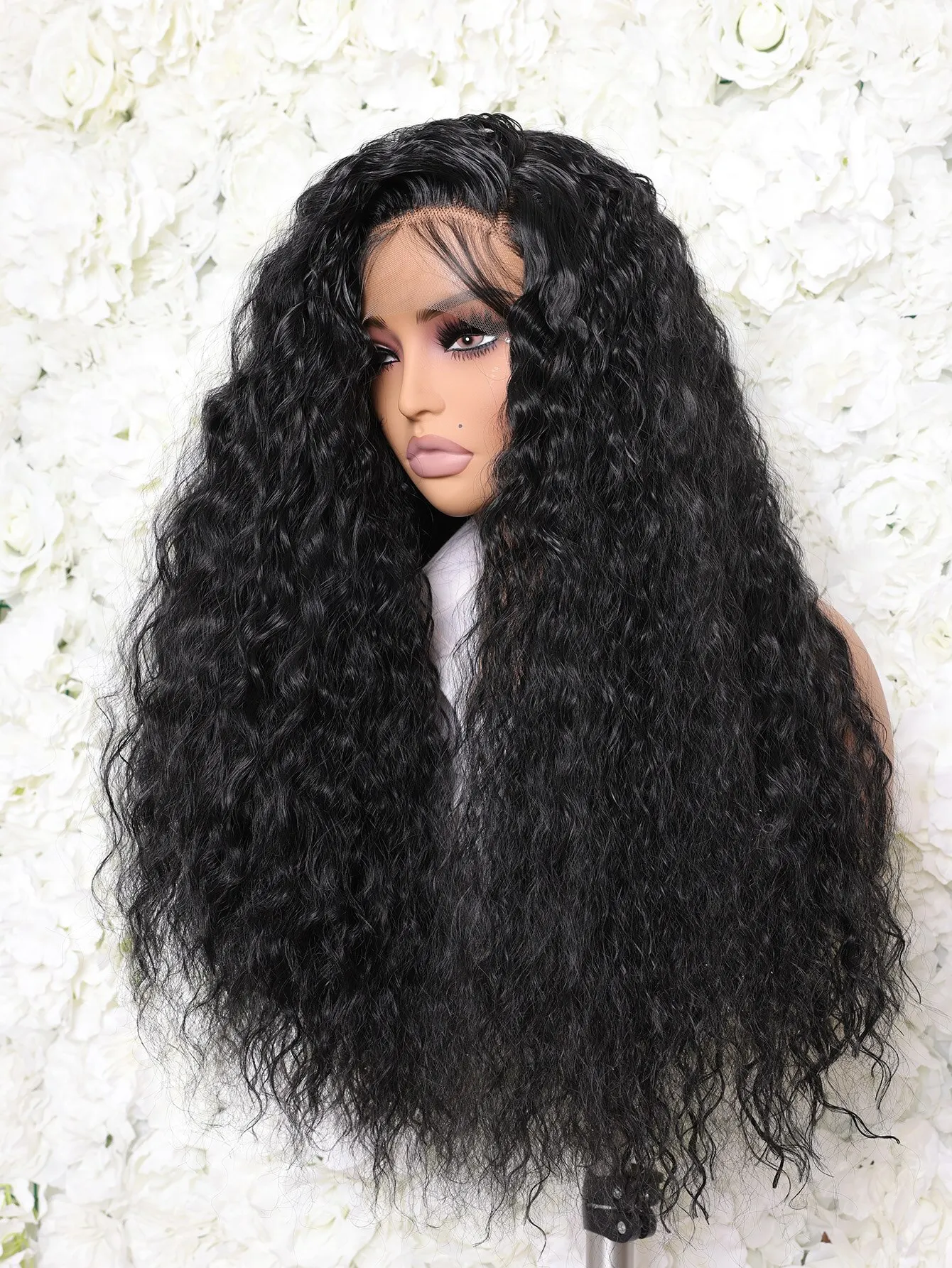 Preplucked soft 26 inch 180 density long kinky curly natural black lace front wig thumb200