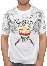 Ruthless Art Forever King Skull Tattoo Tee White With Red Gems Encrusted T-shirt - £11.80 GBP