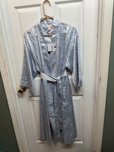New Cabernet Robe Woman L Blue Floral Kimono Pockets Self Belt 3/4 Sleeve Silky - £18.70 GBP