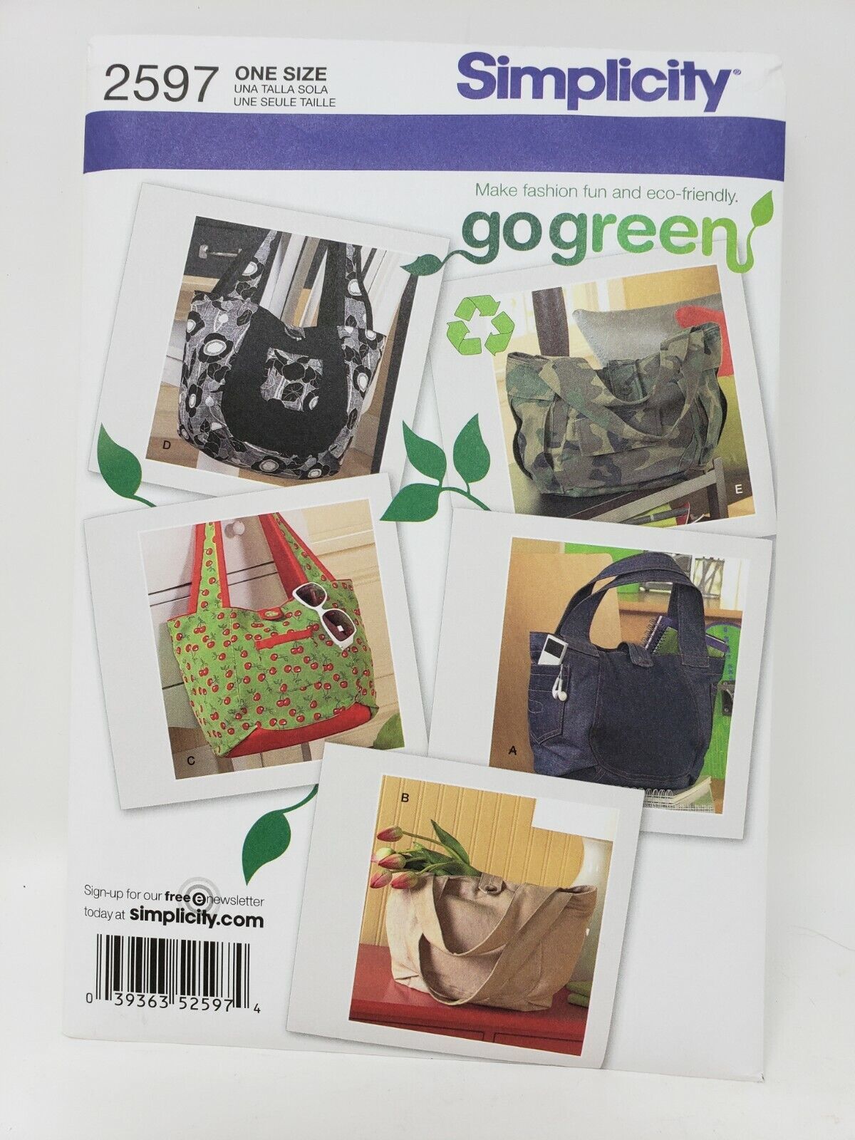 Simplicity Tote Bag Pattern #2597 - $8.79