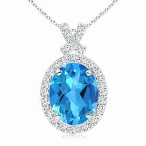 ANGARA Vintage Style Swiss Blue Topaz Pendant in 14K Gold (AAAA, Size-10x8) - £927.20 GBP