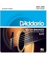 D&#39;Addario EJ11 Light Acoustic Guitar Strings 80/20 Bronze 12-53 - £11.96 GBP