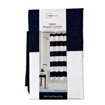 Mainstays Fabric Shower Curtain 70x72in Stripe Navy White Polyester Machine Wash - £19.12 GBP