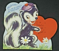 Vintage Folding Die Cut Valentine Card Anthropomorphic Skunk I&#39;ll Be Sweet as - £11.98 GBP