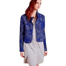 Anthropologie Night Petal Jacquard Jacket X Small 0 2 Blue Lace Trim GOR... - $52.47