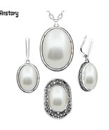 Oval Pearl Jewelry Set Choker Necklace Earrings Rings For Women Antique ... - £10.55 GBP