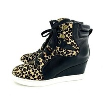 LINEA PAOLO Fleur Wedge Sneakers Leopard Print Calf Hair Leather SZ 6.5 ... - £56.74 GBP