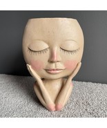 Girl Head Cactus Succulent Planter Flower Pot Closed Eyes Face Cute Resi... - $16.00