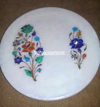 9&quot; White Marble Round Serving Dish Tray Plate Inlay Marquetry Home Decor Gifts - £152.06 GBP