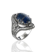 Lapis Lazuli Gemstone Filigree Art Woman Silver Statement Ring - £27.23 GBP