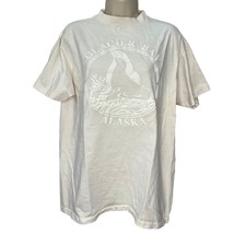 Vintage Glacier Bay Alaska Puffy Paint Logo Graphic T-Shirt Size L Off White  - £15.44 GBP